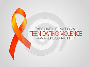 Fabruary is National. Teen Dating Violence. Awareness months. Vector illustration with orange ribbon on grey background.